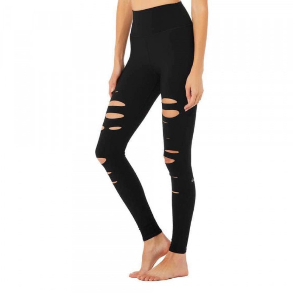 Black Alo Ripped Warrior High Waisted Leggings Size XS